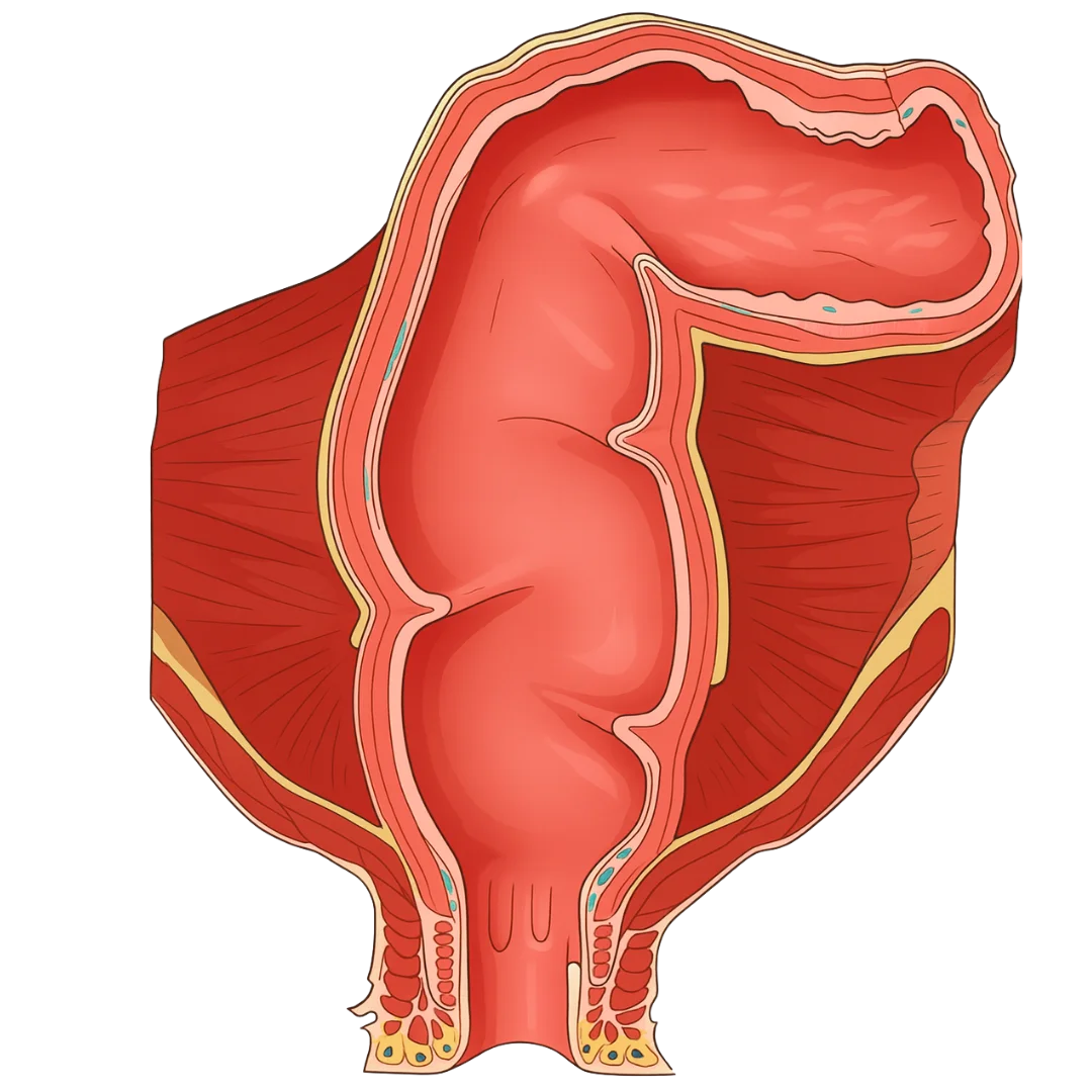Schéma du rectum avec ampoule rectale, valvules de Houston, colonnes de Morgagni et canal anal